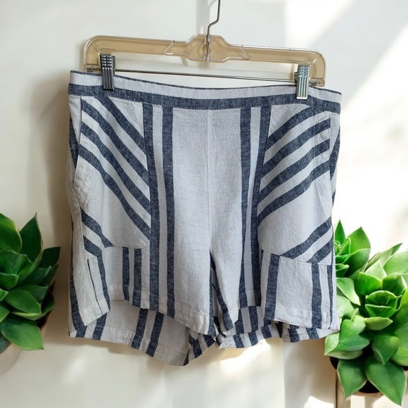 Ellen Tracy Pants - Ellen Tracy Striped Linen Blend Shorts‎ Casual Summer Pockets Size L